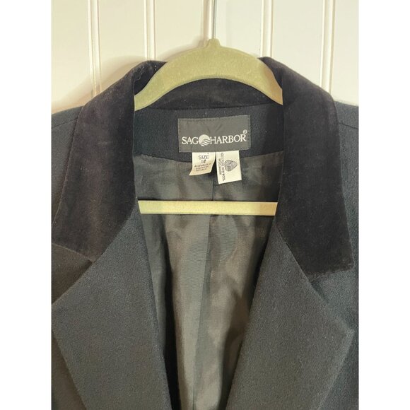 Sag Harbor Womens Black Wool Blazer Size 14 Velvet Collar Lining - Picture 3 of 13